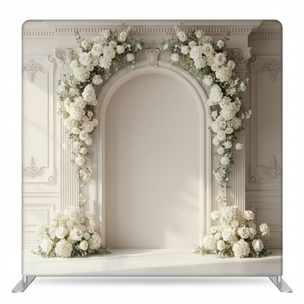 Gilded Ivory double-sided pillowcover backdrop by True Backdrops, showing elegant ivory fabric with gold detailing and double-sided design.