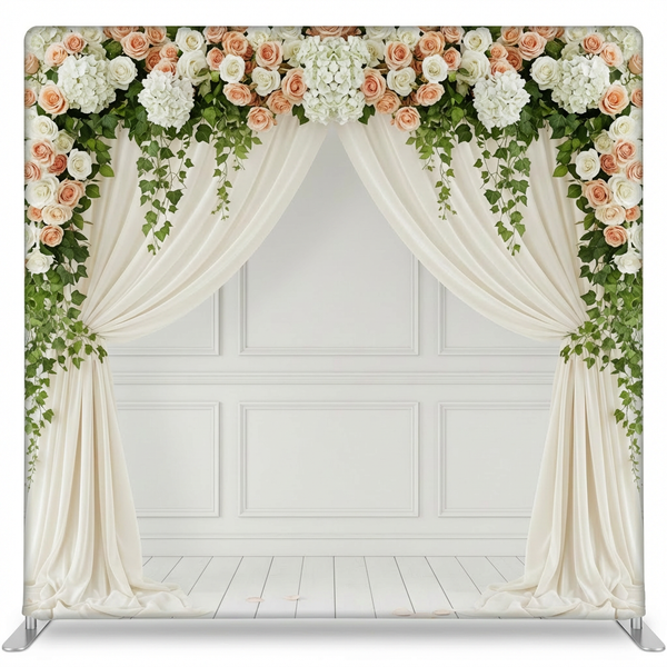 Porcelain Rose Garden pillowcover backdrop by True Backdrops, featuring soft floral design and decorative fabric for photography backgrounds.