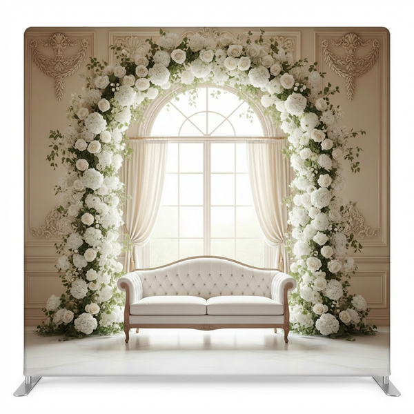 Timeless Elegance arch pillowcover backdrop by True Backdrops, featuring a stylish fabric design for home decor or photography backgrounds.