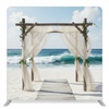 Serene shoreline wedding pillowcover backdrop by True Backdrops, featuring a peaceful beach scene with soft waves and sandy tones.
