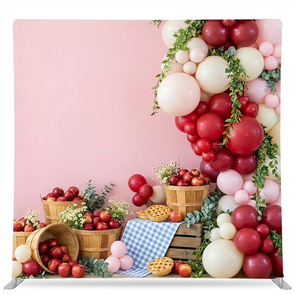 Orchard Picnic Bliss Pillowcover Backdrop by True Backdrops featuring a vibrant, scenic outdoor picnic scene with pillows and greenery.