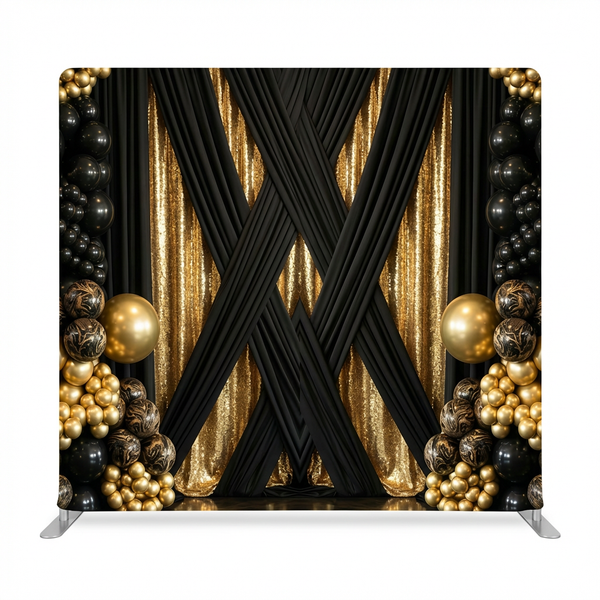 True Backdrops Midnight Gilded Noir Pillowcover Backdrop with luxurious dark fabric and gold accents for elegant decor.