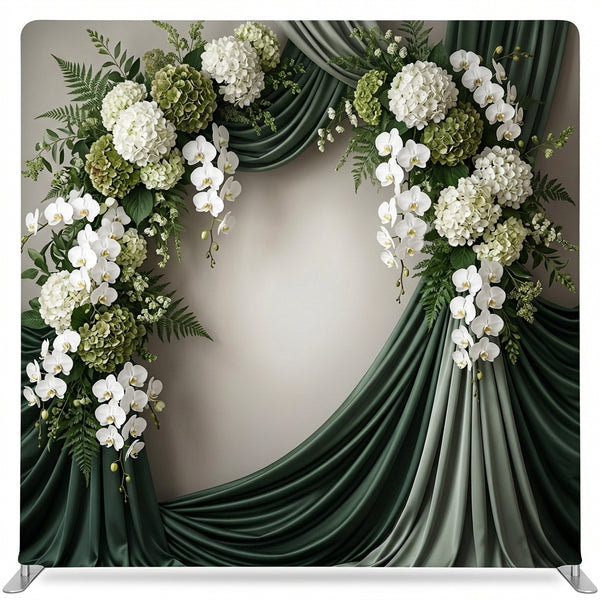 Emerald orchid sanctuary pillowcover backdrop by True Backdrops with vibrant floral design and elegant framing.