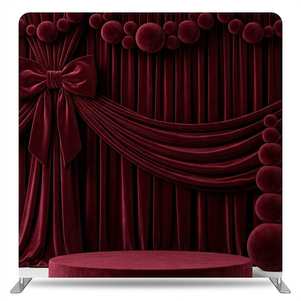 Crimson velvet theater pillowcover backdrop with elegant texture, designed for stage or event decor by True Backdrops.