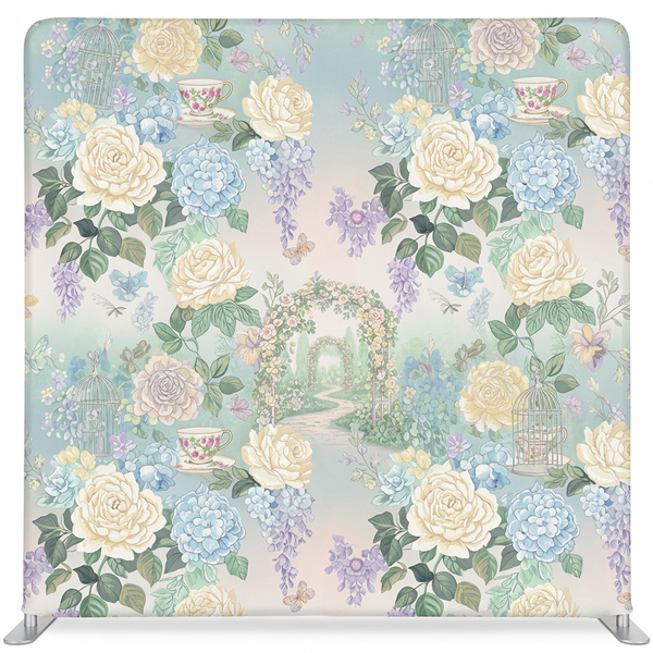 Porcelain tea garden pillowcover backdrop by True Backdrops featuring a serene floral design for home decor or photography setups.