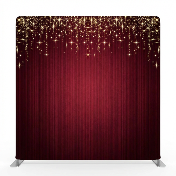 Crimson Starlight evening pillowcover backdrop by True Backdrops, featuring rich red fabric with starry pattern for elegant decor.