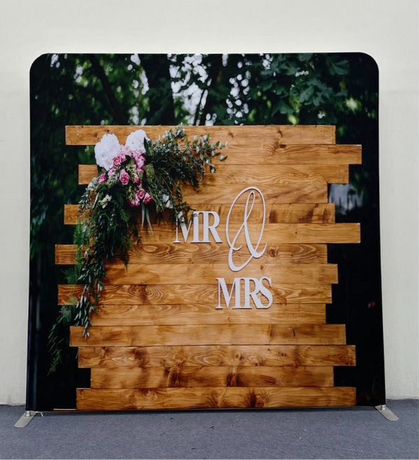 Mr & Mrs Pillow Cover backdrop featuring elegant wedding-themed design in soft colors, ideal for photo shoots and decorations.