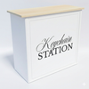 RecycleDisplay Keychain Station Fabric Pop Up Counter setup with fabric panels and display accessories.