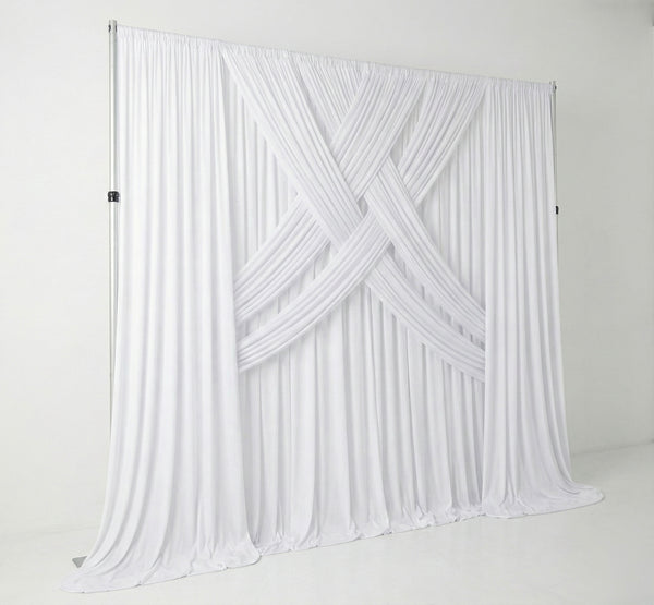 Pre-pleated drapery backdrop with pole pocket from True Backdrops, featuring elegant fabric folds and a secure hanging pocket.