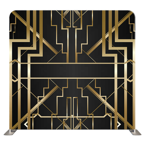 Black and gold Art Deco double-sided pillow cover backdrop with geometric pattern, ideal for interior decor and photography settings.
