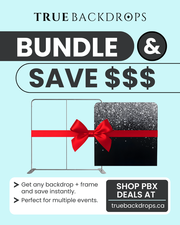 True Backdrops Frame with double-sided tension fabric cover bundle, showcasing a professional backdrop setup for photography.