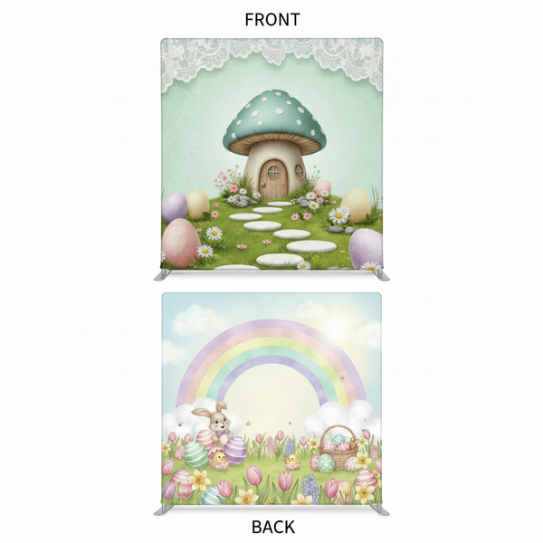 Double-sided pillowcover backdrop featuring a whimsical meadow design by True Backdrops, ideal for photography settings.