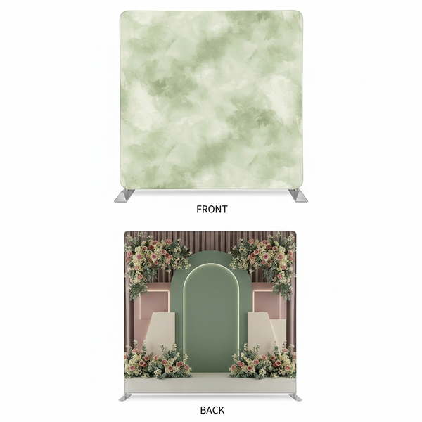 Morning Sage double-sided pillowcover backdrop by True Backdrops, showing vibrant floral and neutral fabric textures.