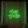 Miss to Mrs wedding neon sign by Light Your Way, vibrant LED sign with elegant "Miss to Mrs" lettering for wedding decor.