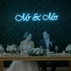 Mr & Mrs V2 wedding neon sign by Light Your Way, featuring illuminated LED text for romantic wedding decor.