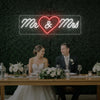 Mr Heart Mrs wedding neon sign by Light Your Way, featuring illuminated "Mr" and "Mrs" letters on a sleek neon display.