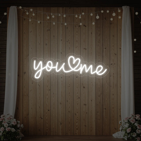 Light Your Way You Heart Me wedding neon sign with glowing red heart and text for romantic event decor.