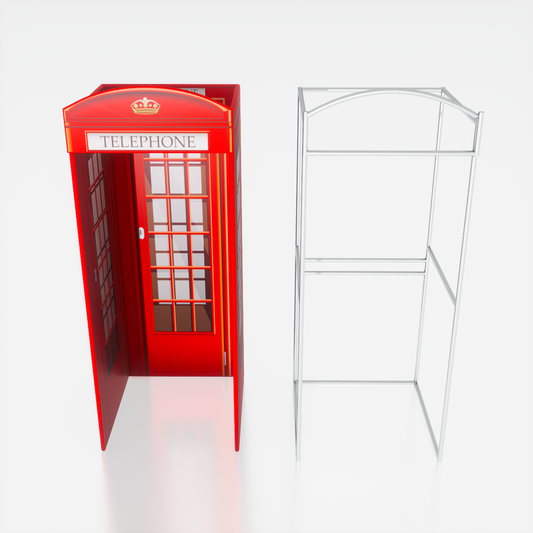 Photo of a Phone Booth Enclosure by True Backdrops, featuring a sleek design with glass panels and a modern frame.