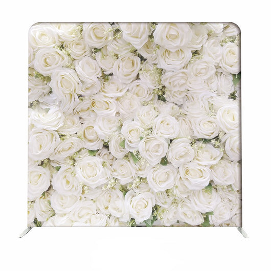 White Bloom Pillow Cover backdrop featuring classic white fabric with floral pattern, ideal for photography or decorative displays.