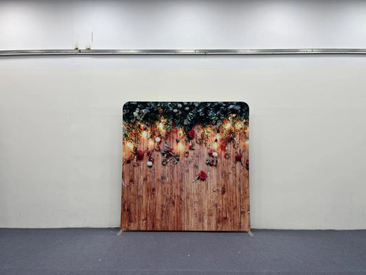 Rustic Wood Floral Stringlights Pillowcover Backdrop