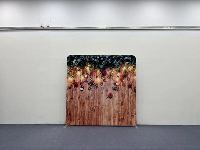 Rustic Wood Floral Stringlights Pillowcover Backdrop