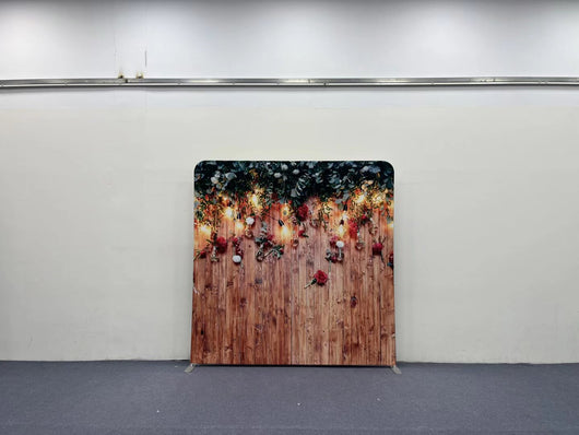 Rustic Wood Floral Stringlights Pillowcover Backdrop