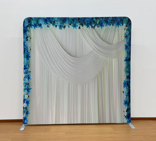 Draped Ivory Fabric with Azure Florets Pillowcover Backdrop
