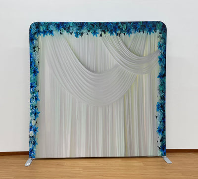 Draped Ivory Fabric with Azure Florets Pillowcover Backdrop