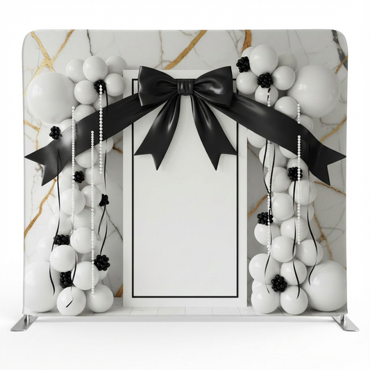 Modern Marble Black Satin Bow Pillowcover Backdrop