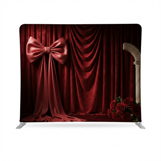 Grand Scarlet Velvet Bow Stage Pillowcover Backdrop