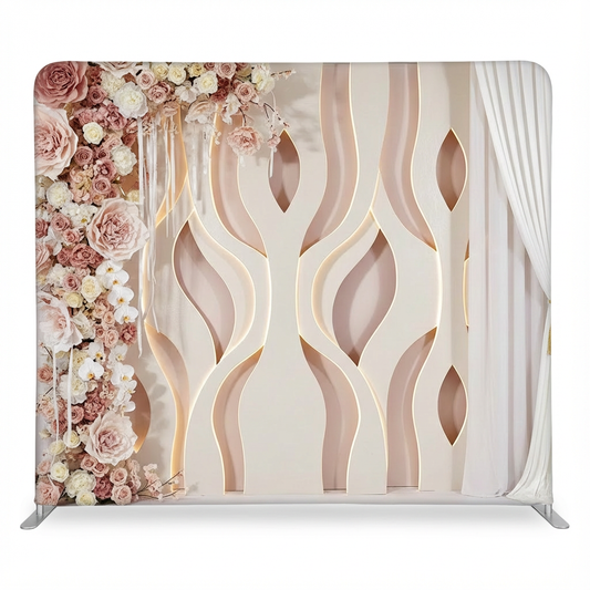Gilded Blush Floral Wave Pillowcover Backdrop