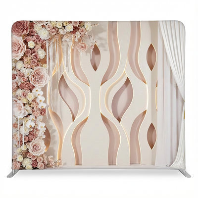 Gilded Blush Floral Wave Pillowcover Backdrop