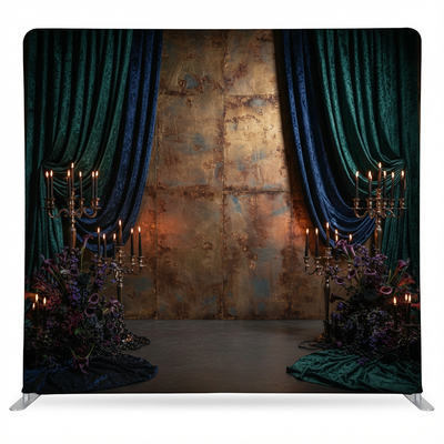 Midnight Teal Velvet Candelabra Estate Pillowcover Backdrop