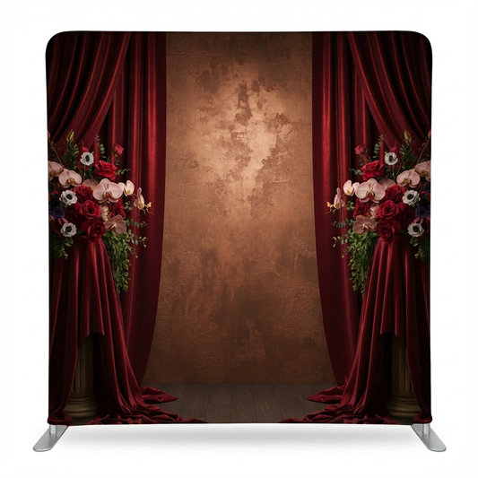 Deep Crimson Velvet Stage Florals Pillowcover Backdrop