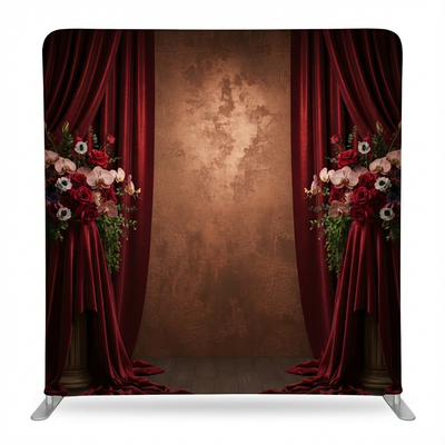 Deep Crimson Velvet Stage Florals Pillowcover Backdrop