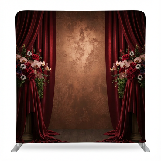 Deep Crimson Velvet Stage Florals Pillowcover Backdrop
