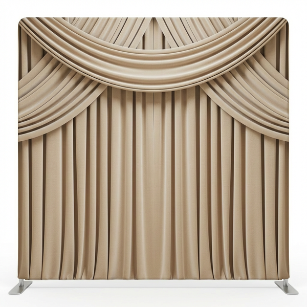 Gilded champagne drape pillowcover backdrop featuring luxurious fabric and elegant design for sophisticated decor.