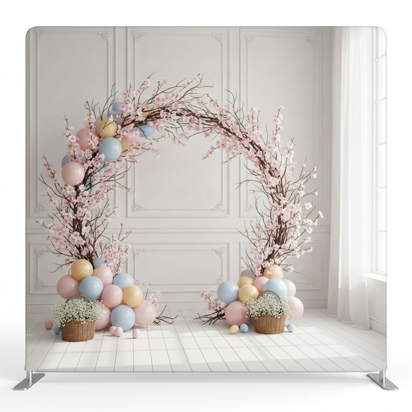 Whimsical Willow Blossom Pillowcover Backdrop by True Backdrops featuring a floral design and soft, textured fabric.
