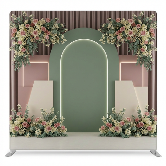 Sage green True Backdrops pillowcover backdrop featuring a serene garden sanctuary design.