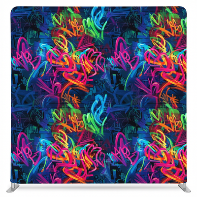 Electric Midnight Graffiti Pillowcover Backdrop by True Backdrops featuring vibrant graffiti patterns on a soft fabric.