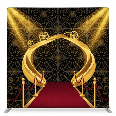 Gilded Premiere Night Pillowcover Backdrop by True Backdrops showcasing luxurious gold and deep blue design elements.