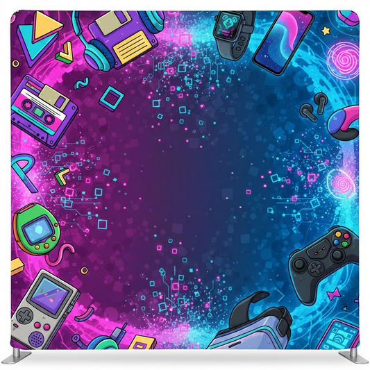 Electric Nostalgia Pillowcover Backdrop by True Backdrops featuring vibrant colors and a textured fabric design.