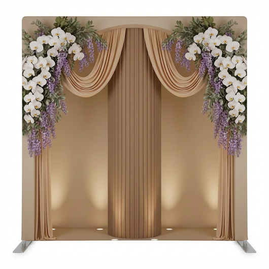 Gilded Petal Double-Sided Pillowcover Backdrop by True Backdrops, featuring elegant floral design on both sides.
