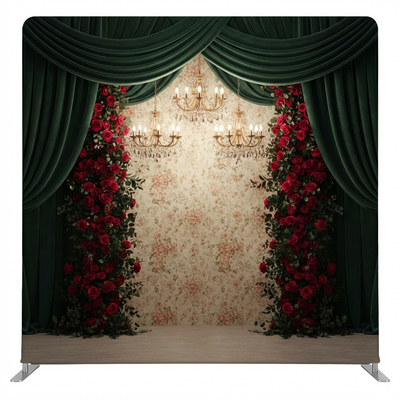 Emerald Manor Waltz pillowcover backdrop by True Backdrops, featuring a vibrant green floral design and decorative pillow pattern.