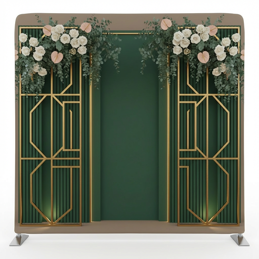 Emerald Gatsby Gate Pillowcover Backdrop by True Backdrops, featuring vibrant green fabric with elegant decorative pattern.