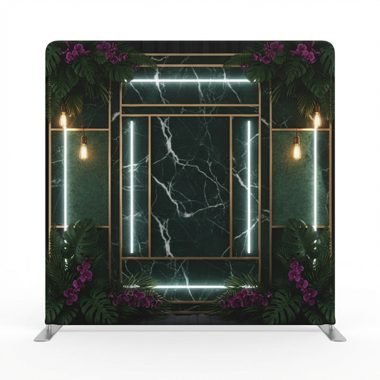 True Backdrops Midnight Tropicana pillowcover backdrop featuring tropical floral design in vibrant colors.