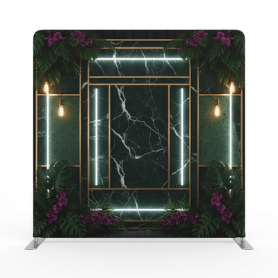 True Backdrops Midnight Tropicana pillowcover backdrop featuring tropical floral design in vibrant colors.