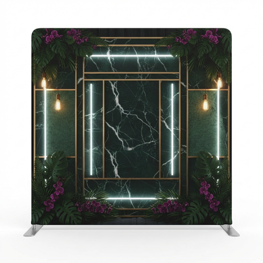 True Backdrops Midnight Tropicana pillowcover backdrop featuring tropical floral design in vibrant colors.