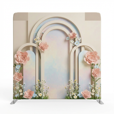 Serene archway garden pillowcover backdrop by True Backdrops, featuring lush greenery and floral arch design for decorative photography.