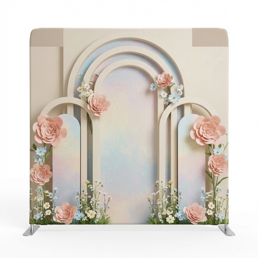 Serene archway garden pillowcover backdrop by True Backdrops, featuring lush greenery and floral arch design for decorative photography.
